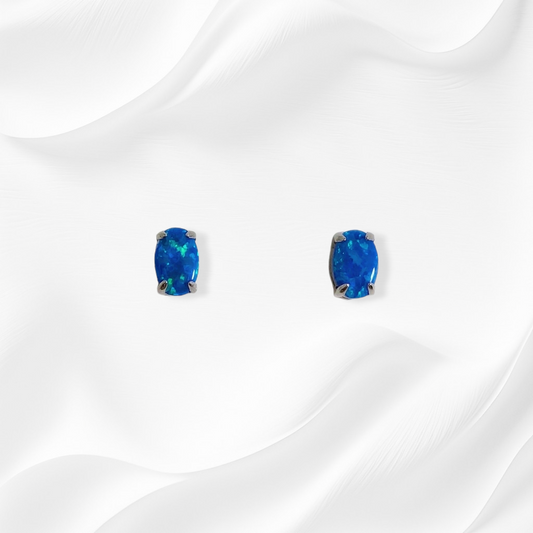 925 Sterling Silver Stud Earrings with Authentic Blue Opal