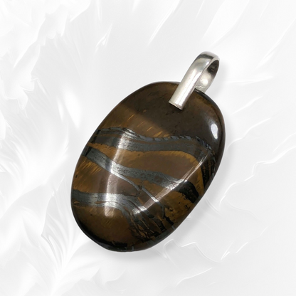 Authentic Tigers Eye Gemstone and 925 Sterling Silver Women's Pendant