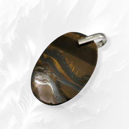 Authentic Tigers Eye Gemstone and 925 Sterling Silver Women's Pendant