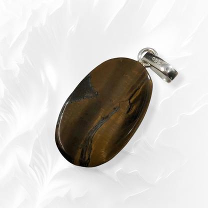 Authentic Tigers Eye Gemstone and 925 Sterling Silver Women's Pendant
