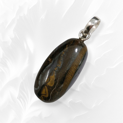 Authentic Tigers Eye Gemstone and 925 Sterling Silver Women's Pendant