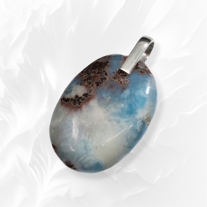 Authentic Larimar Gemstone and 925 Sterling Silver Women's Pendant