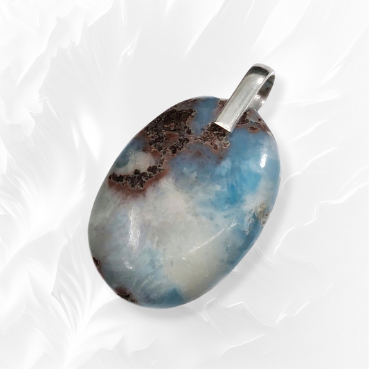 Authentic Larimar Gemstone and 925 Sterling Silver Women's Pendant