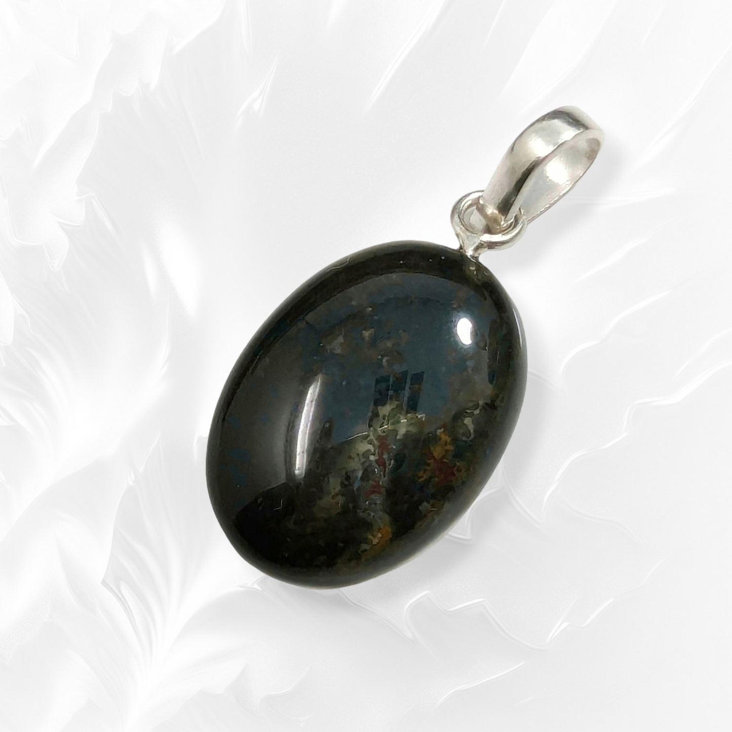 Authentic Blood Stone Gemstone and 925 Sterling Silver Women's Pendant