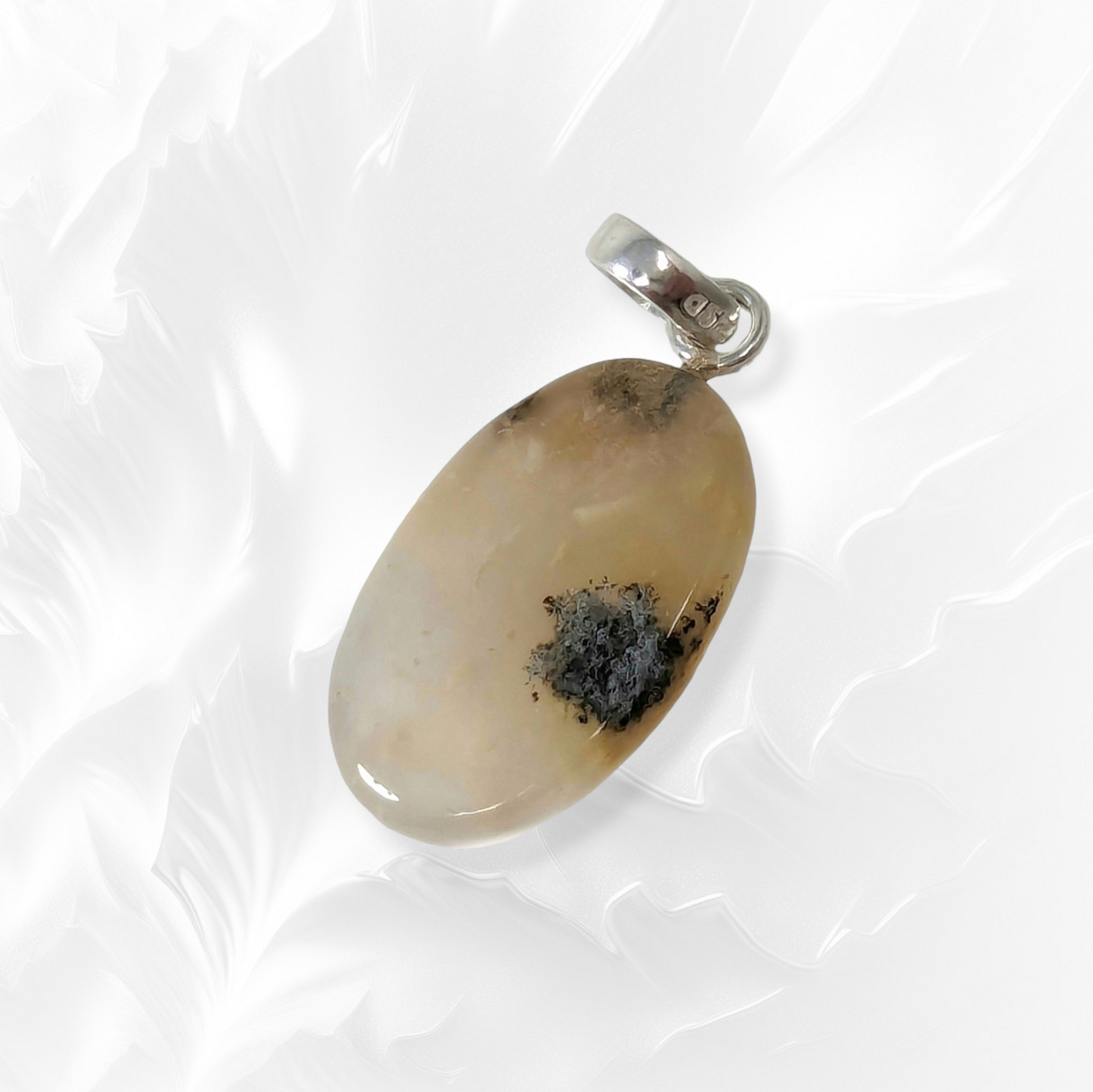 Authentic White Agate Gemstone and 925 Sterling Silver Women's Pendant