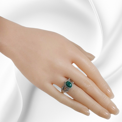 925 Sterling Silver Women's Ring with Authentic Malachite Gemstone