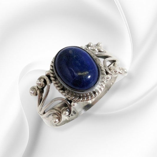 925 Sterling Silver Women's Ring with Authentic Lapis Lazuli Gemstone