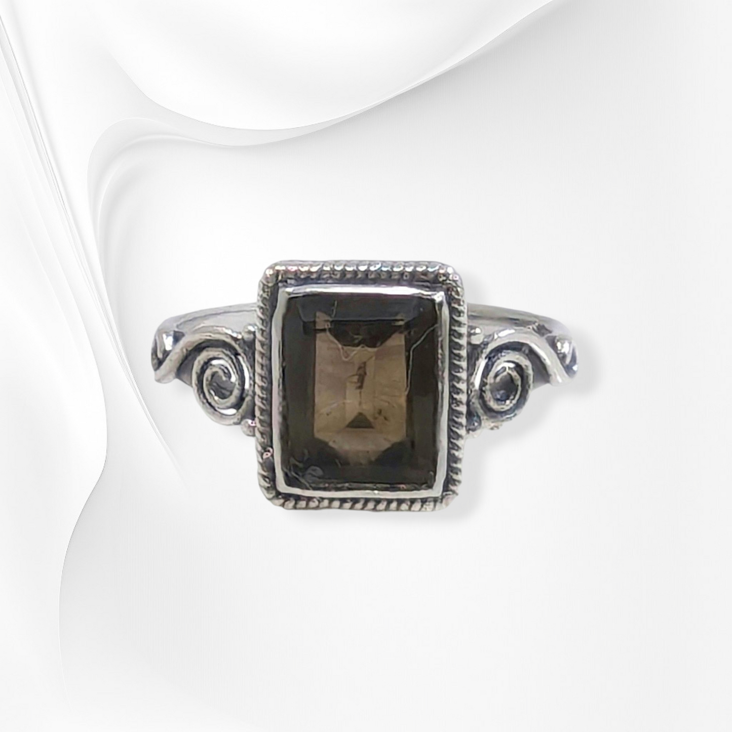 925 Sterling Silver Women's Ring With Authentic Smoky Topaz