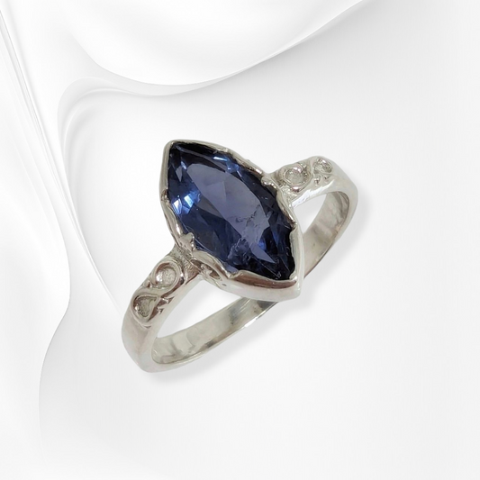 925 Sterling Silver Women's Ring with Authentic Lolite Gemstone