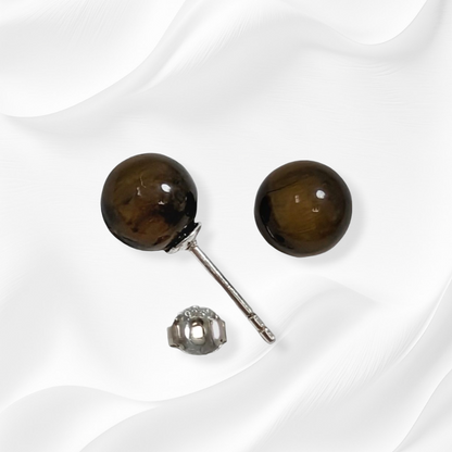 925 Sterling Silver Stud Earrings With Authentic Tiger's Eye Gemstones