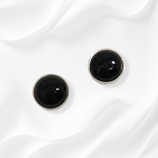 925 Sterling Silver Stud Earrings With Authentic Black Onyx Gemstones