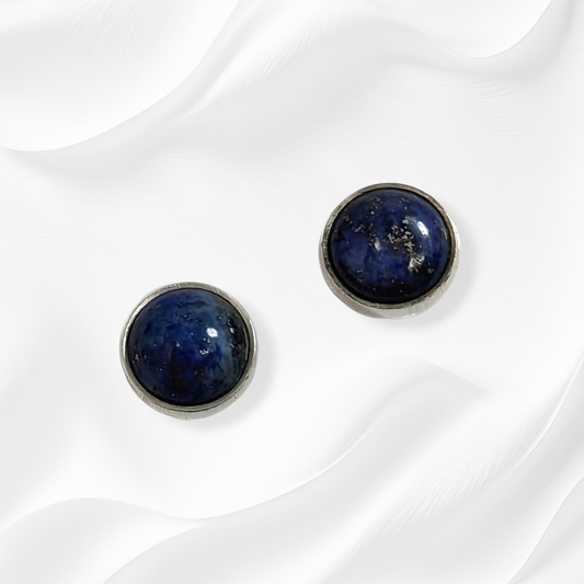 925 Sterling Silver Stud Earrings With Authentic Lapis Lazuli Gemstones