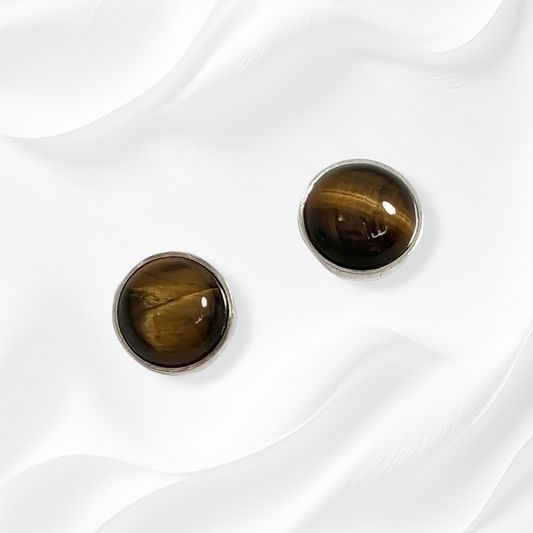 925 Sterling Silver Stud Earrings With Authentic Tiger's Eye Gemstones