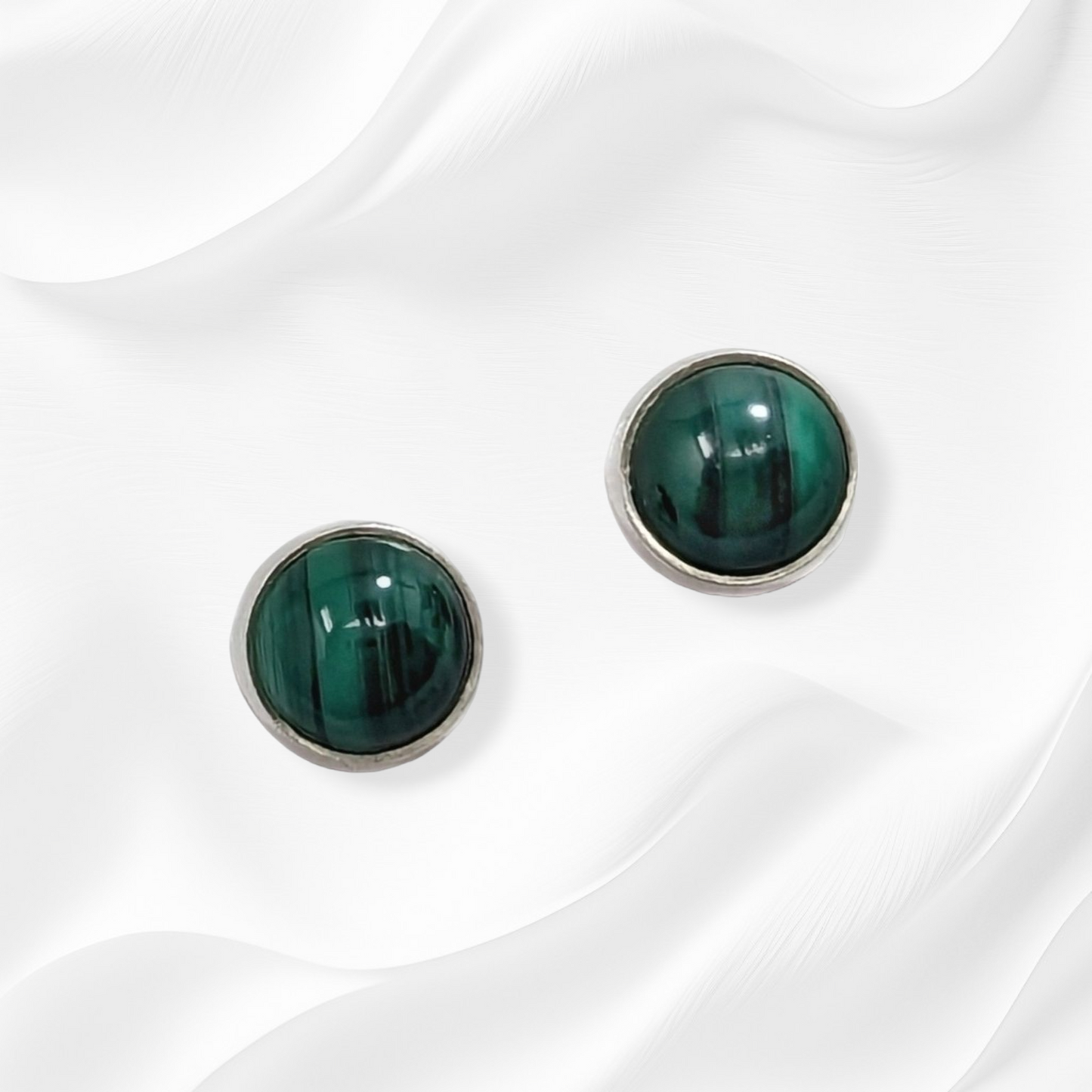 925 Sterling Silver Stud Earrings With Authentic Malachite Gemstones