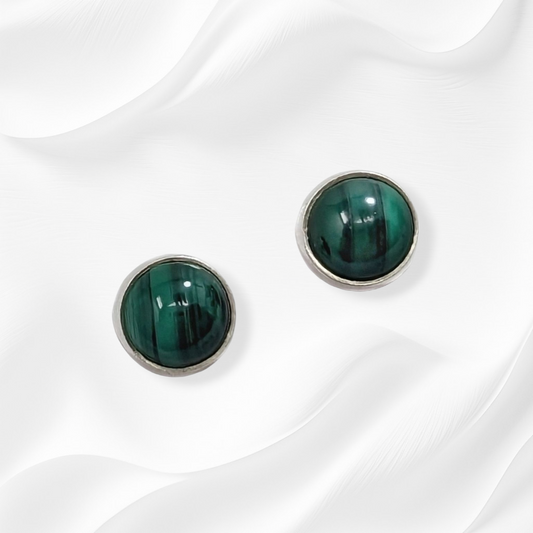 925 Sterling Silver Stud Earrings With Authentic Malachite Gemstones