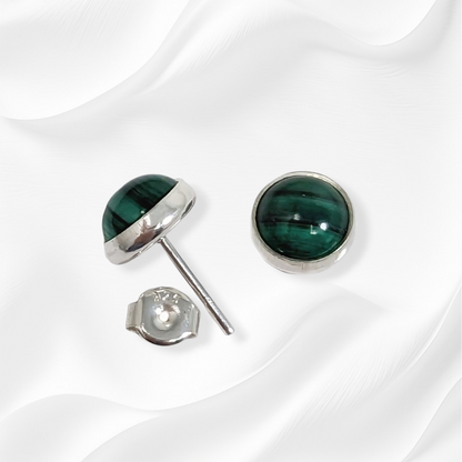 925 Sterling Silver Stud Earrings With Authentic Malachite Gemstones