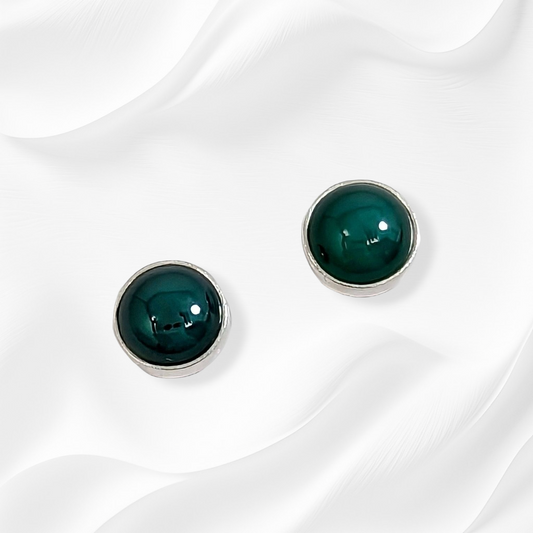 925 Sterling Silver Stud Earrings With Authentic Green Agate Gemstones