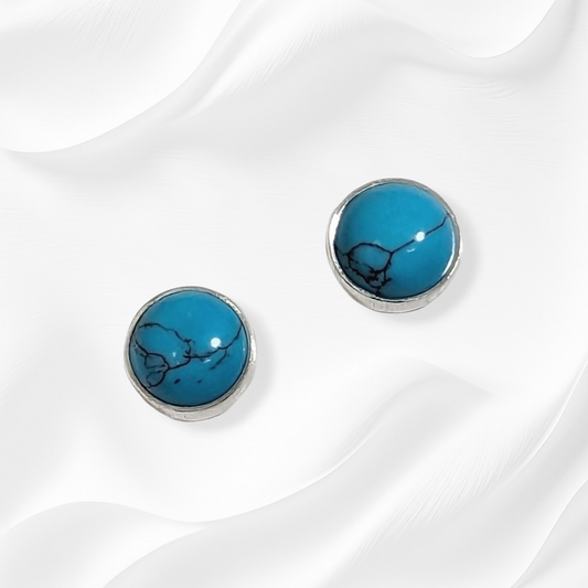 925 Sterling Silver Stud Earrings With Authentic Turquoise Gemstones