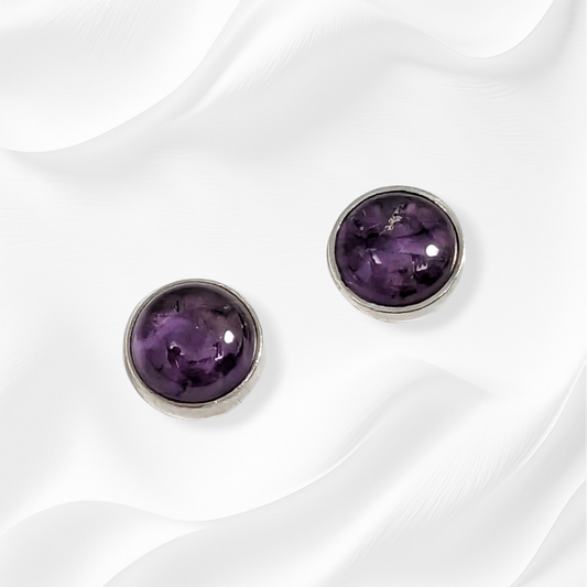 925 Sterling Silver Stud Earrings With Authentic Amethyst Gemstones