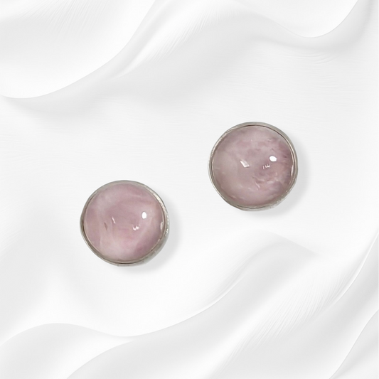 925 Sterling Silver Stud Earrings With Authentic Rose Quartz