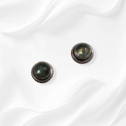 925 Sterling Silver Stud Earrings with Authentic Labradorite Gemstones