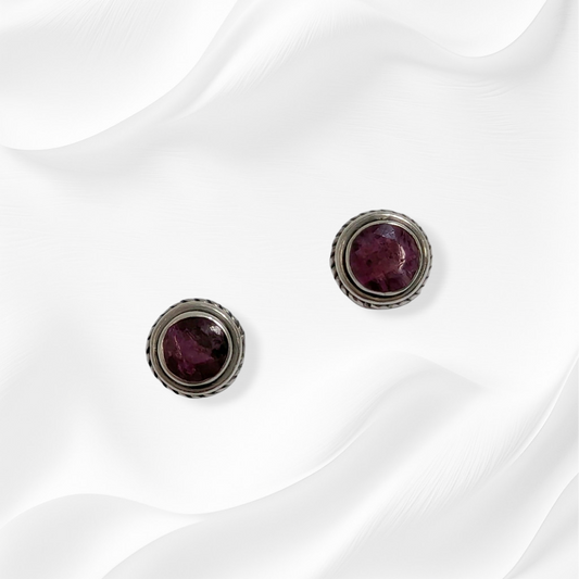925 Sterling Silver Stud Earrings with Authentic Red Corundum Gemstones