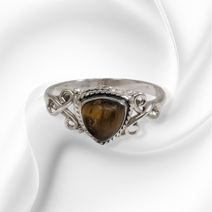 925 Sterling Silver Women's Ring with Authentic Tiger's Eye Gemstone