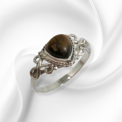 925 Sterling Silver Women's Ring with Authentic Tiger's Eye Gemstone