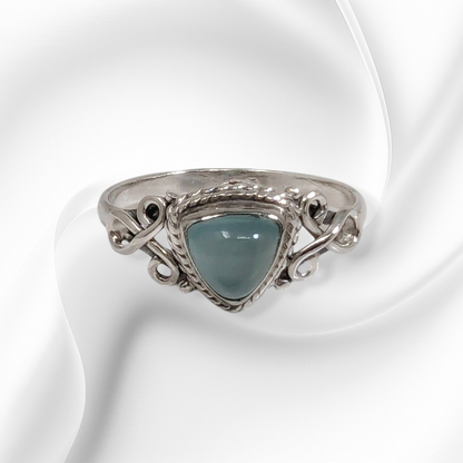 925 Sterling Silver Women's Ring with Authentic Blue Chalcedony Gemstone
