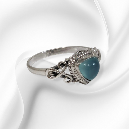 925 Sterling Silver Women's Ring with Authentic Blue Chalcedony Gemstone