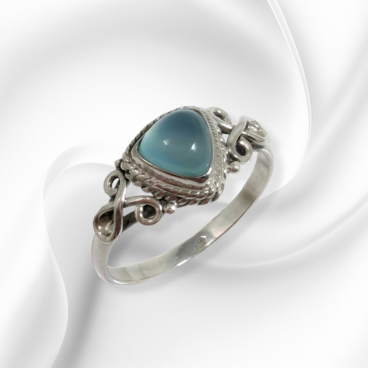 925 Sterling Silver Women's Ring with Authentic Blue Chalcedony Gemstone