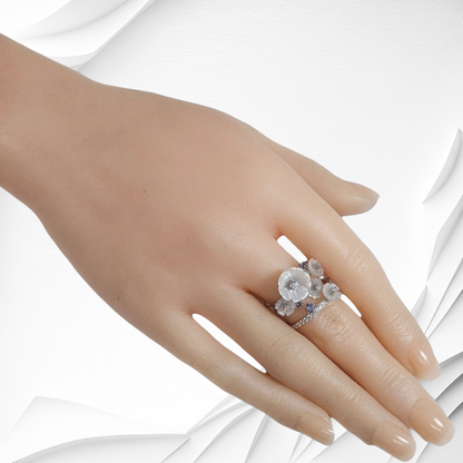 925 Sterling Silver Women's Ring with Authentic Mother of Pearl, Cubic Zirconia and Tanzanite Gemstones