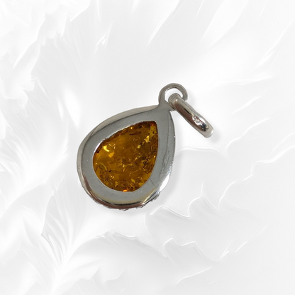 925 Sterling Silver Women Pendant With Natural Amber