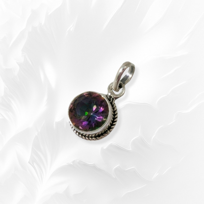 925 Sterling Silver Women Pendant With Authentic Mystic Topaz