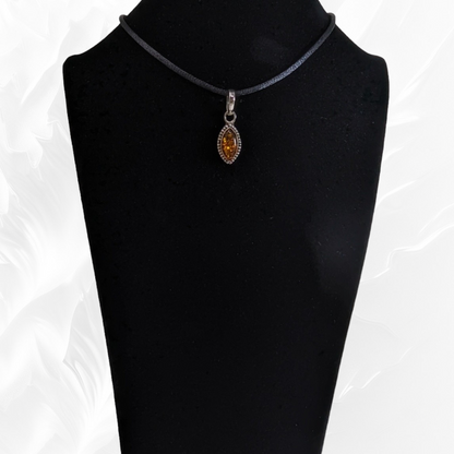 925 Sterling Silver Pendant With Authentic Amber