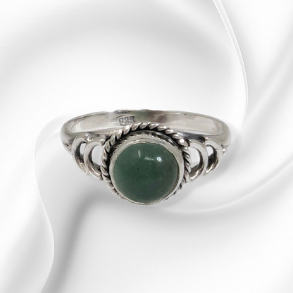 925 Sterling Silver Women's Ring with Authentic Green Aventurine Gemstone