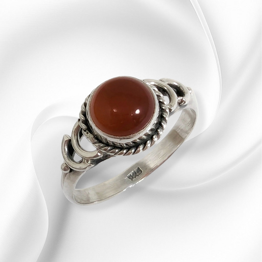 925 Sterling Silver Women's Ring with Authentic Carnelian Gemstone