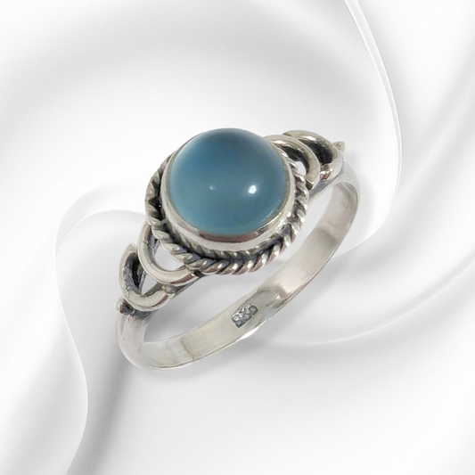 925 Sterling Silver Women's Ring with Authentic Blue Chalcedony Gemstone