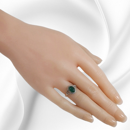 925 Sterling Silver Women's Ring with Authentic Green Onyx Gemstone