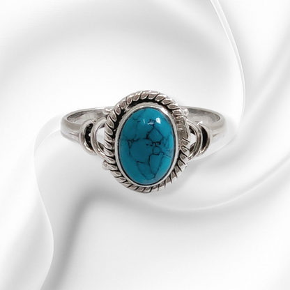 925 Sterling Silver Women's Ring with Authentic Turquoise Gemstone