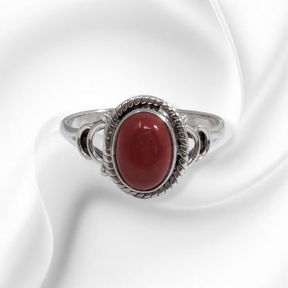 925 Sterling Silver Women's Ring with Authentic Red Coral
