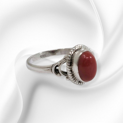 925 Sterling Silver Women's Ring with Authentic Red Coral