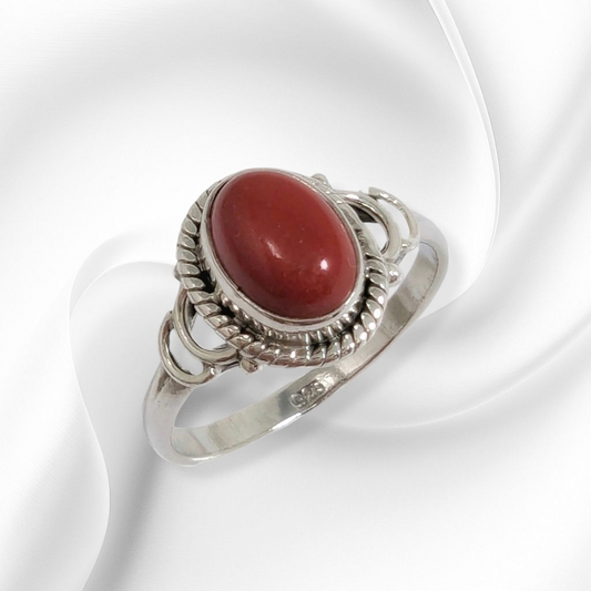 925 Sterling Silver Women's Ring with Authentic Red Coral
