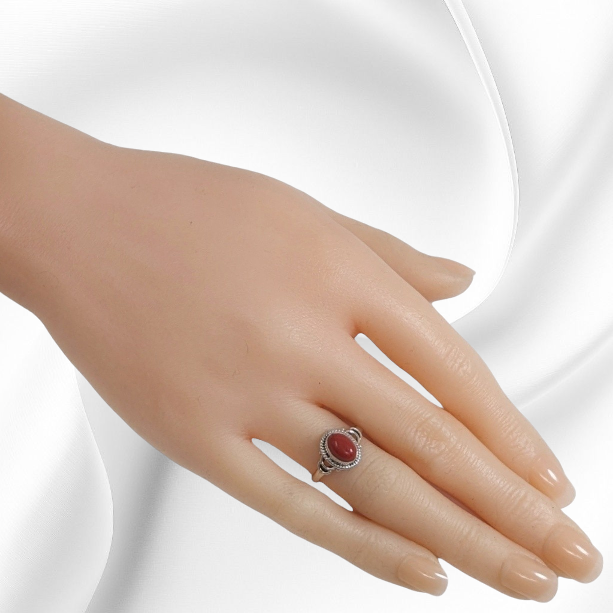 925 Sterling Silver Women's Ring with Authentic Red Coral