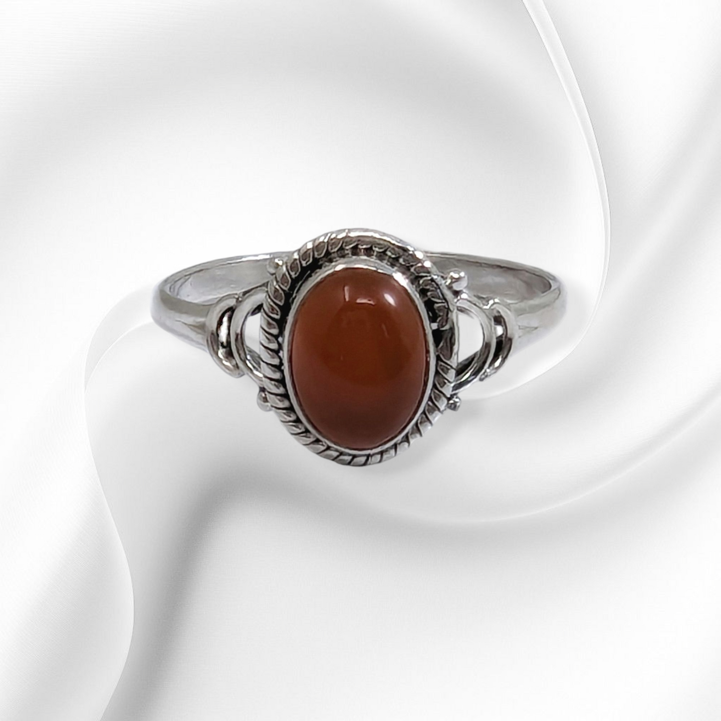 925 Sterling Silver Women's Ring with Authentic Carnelian Gemstone