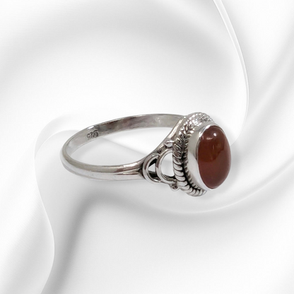 925 Sterling Silver Women's Ring with Authentic Carnelian Gemstone