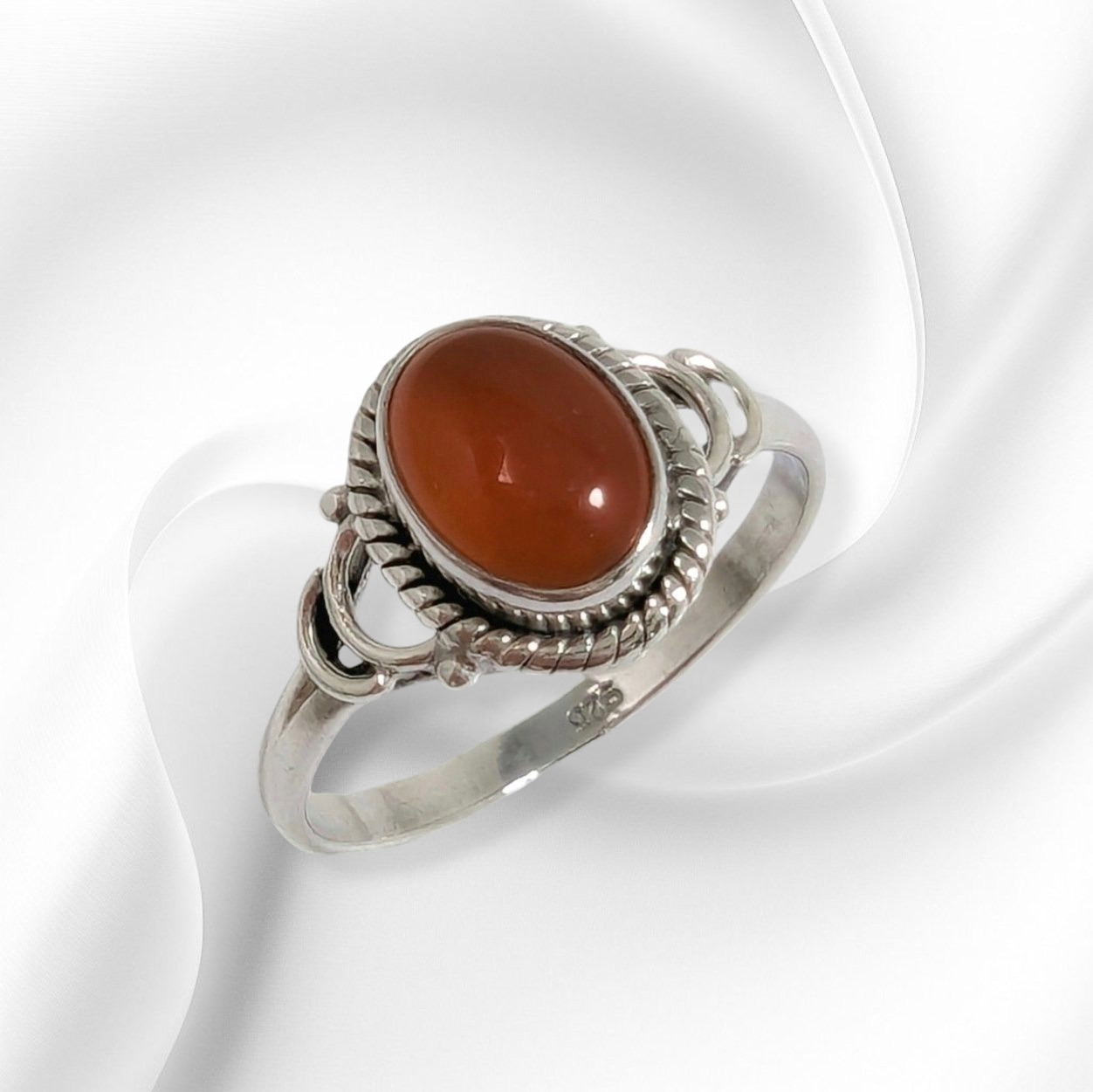 925 Sterling Silver Women's Ring with Authentic Carnelian Gemstone