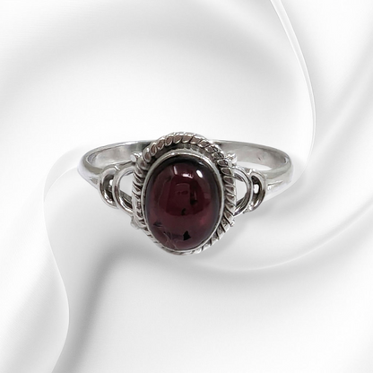 925 Sterling Silver Women's Ring with Authentic Red Garnet Gemstone