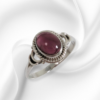 925 Sterling Silver Women's Ring with Authentic Red Garnet Gemstone