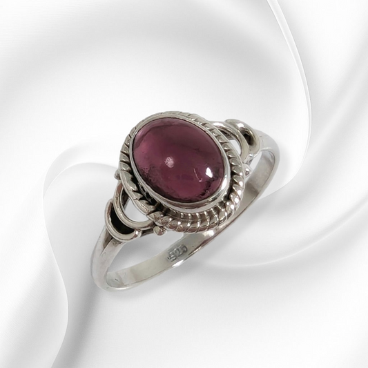 925 Sterling Silver Women's Ring with Authentic Red Garnet Gemstone